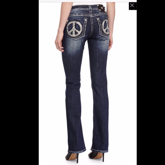 Miss Me—Rhinestone Peace Sign Bootcut Jean - Picture 7 of 7